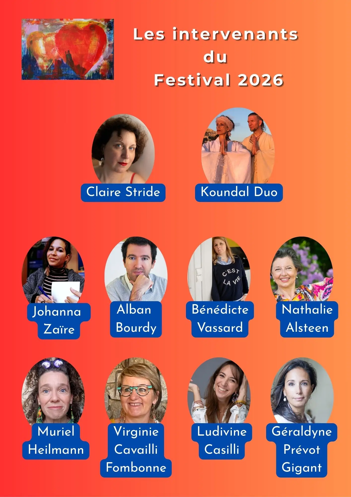 Equipe du Festival de la sensibilité 2026 portraits et noms - Hameau de l'étoile