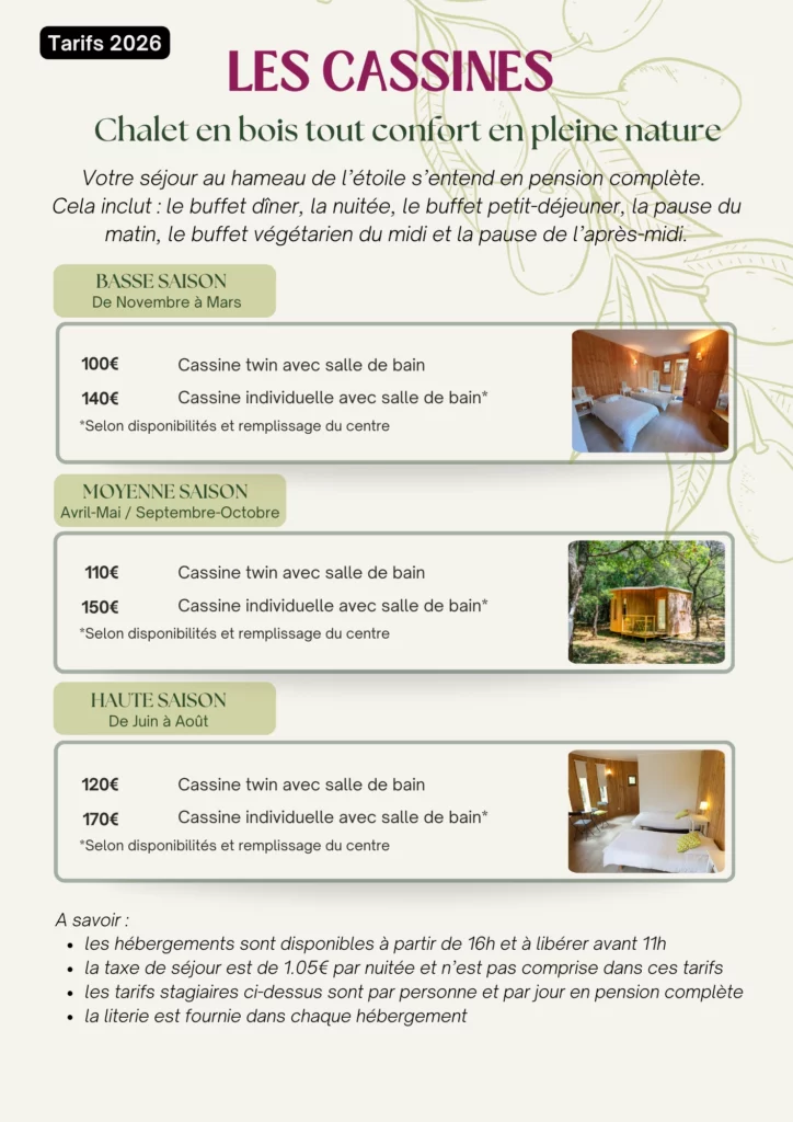 TARIFS CASSINES 2026