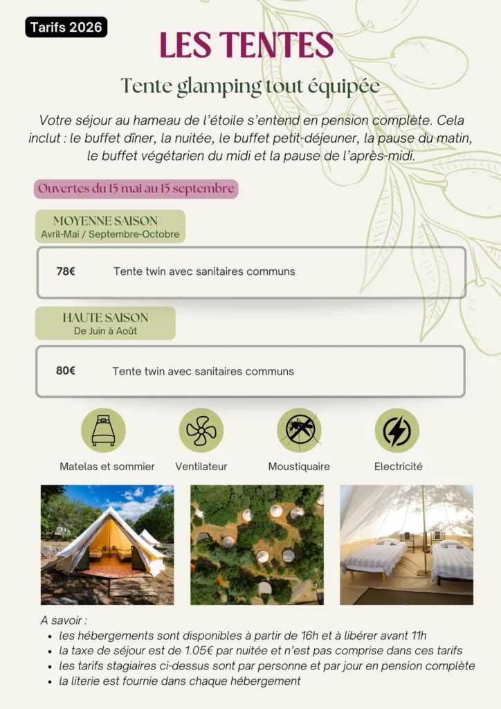 TARIFS TENTES 2026