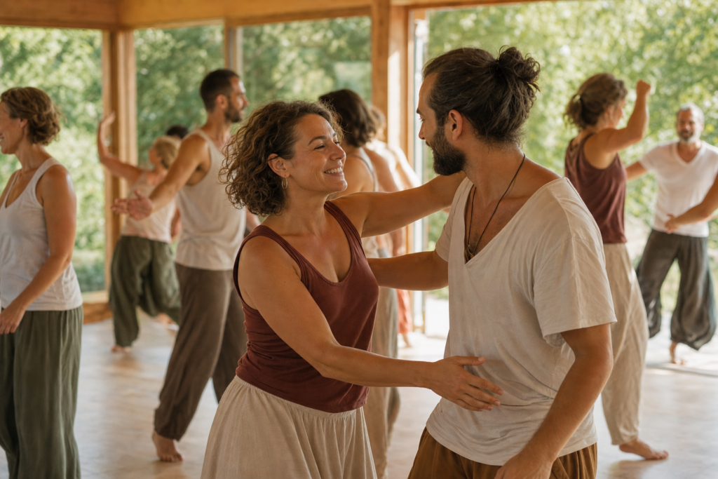 Participants en mouvement relationnel dans l'esprit de la Biodanza
